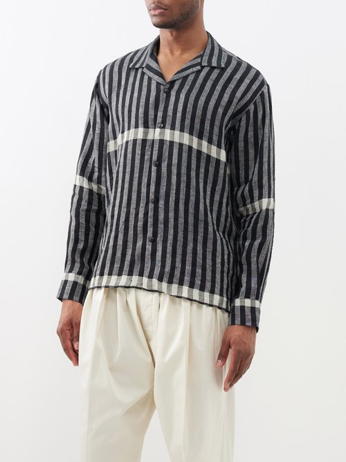 harago - lurex-striped linen shirt mens black multi