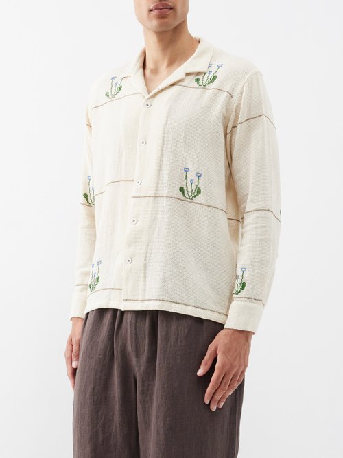 harago - cross-stitched cotton shirt mens off white