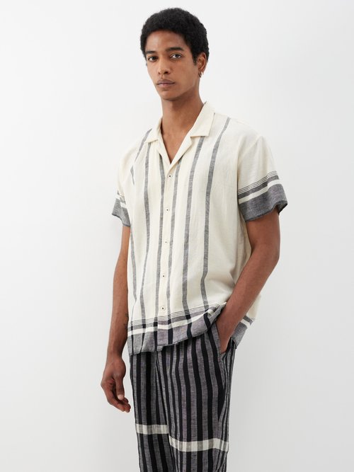 harago - seahorse-embroidered cotton shirt mens white black