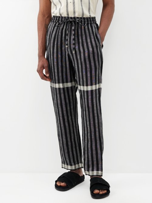 harago - jacquard-stripe linen trousers mens black multi