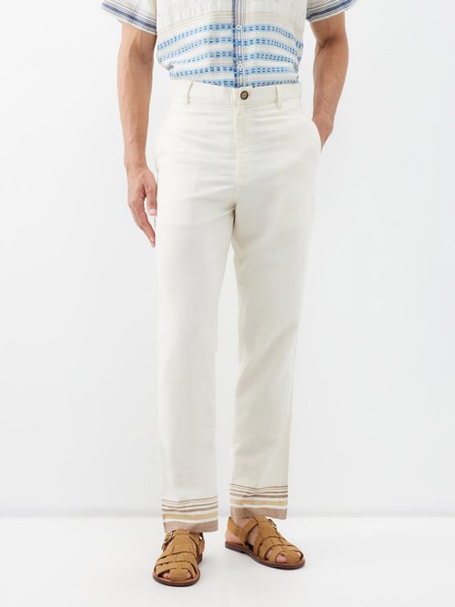 harago - stripe-cuff cotton-canvas trousers mens off white