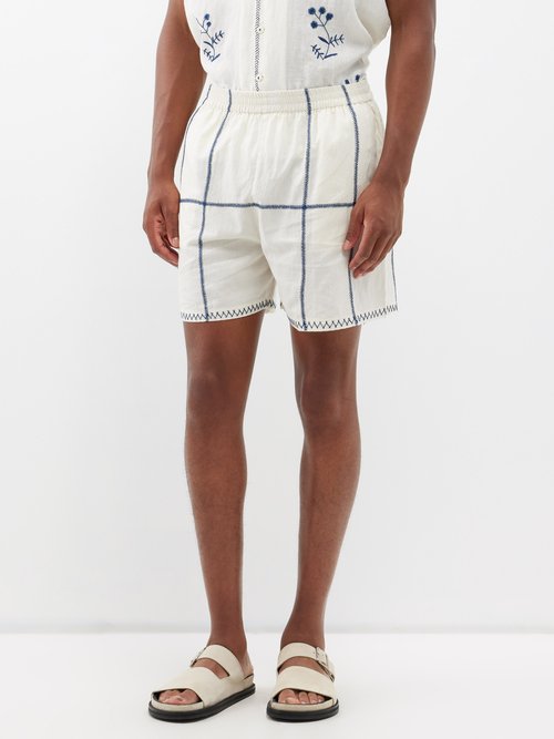 harago - stripe-embroidered linen shorts mens off white