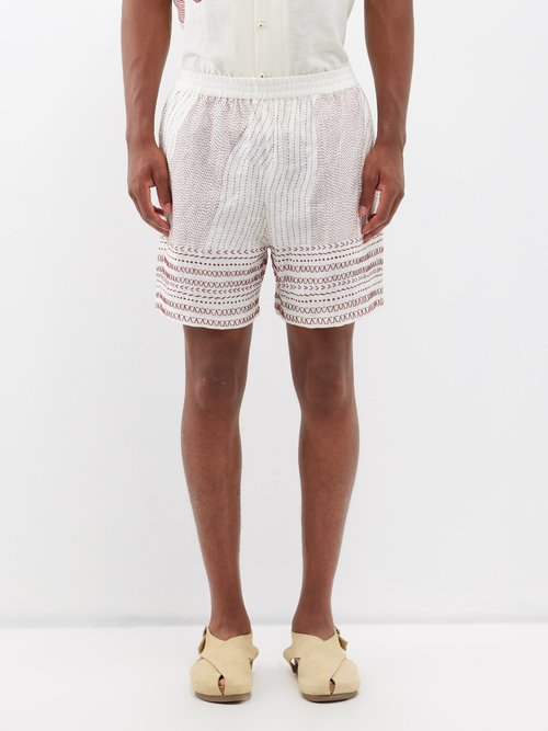 harago - embroidered cotton shorts mens white multi