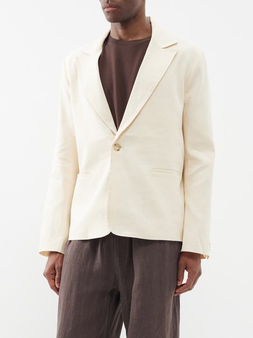 commas - peak-lapel linen-blend jacket mens cream
