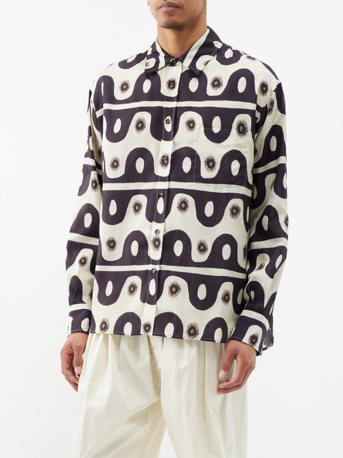 commas - wave-print cotton-blend shirt mens black beige