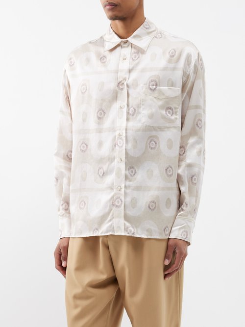 commas - oversized hand-painted silk-blend shirt mens beige multi