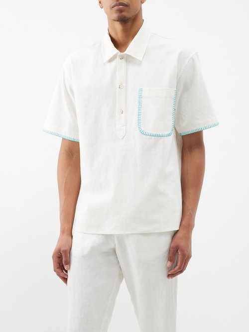 commas - stitch-trim cotton-blend canvas shirt mens white