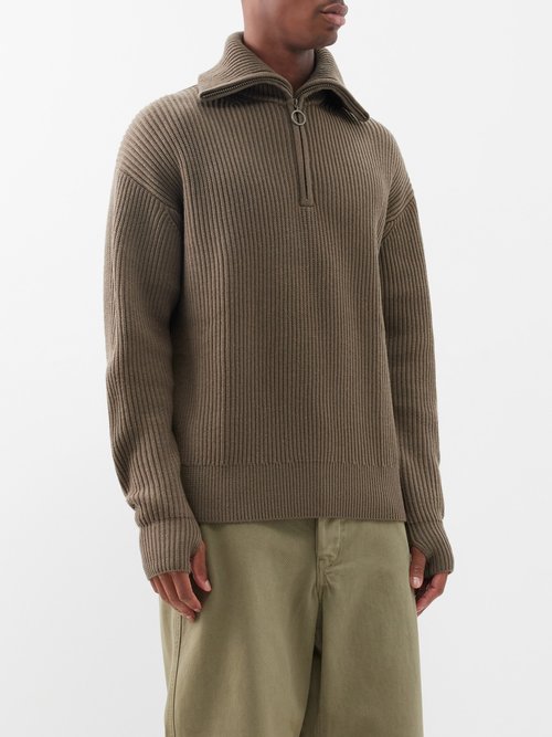 Studio Nicholson Bow Quarter-zip Ribbed-merino Sweater