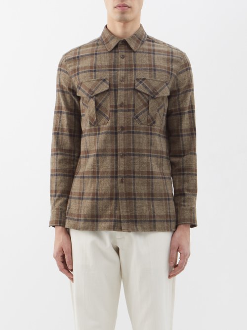 nili lotan - flap-pocket check flannel shirt mens brown multi