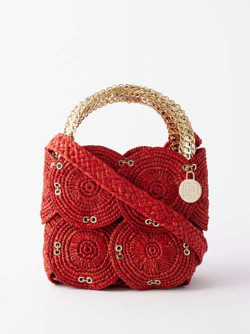 Paco Rabanne Eyelet Raffia And Chainmail Bucket Bag In Red | ModeSens