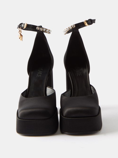 Crystal-embellished leather pumps in black - Versace