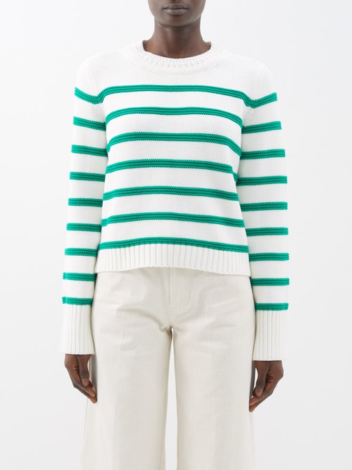 La Ligne Jill Striped Cotton Sweater In Cream Green
