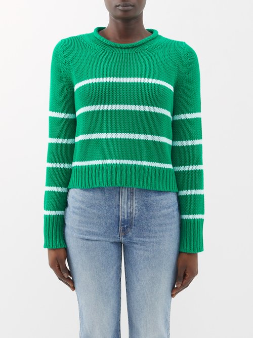 La Ligne Mini Marina Striped Cotton Sweater In Green Blue