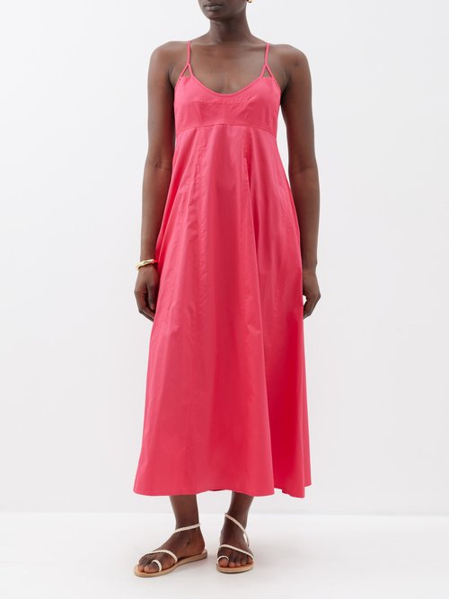 La Ligne Portia Scoop-neck Cotton-poplin Midi Dress In Pink