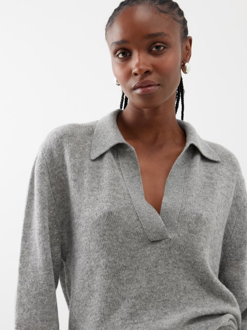 Shop Khaite Jo V-neck Cashmere Sweater In Grey