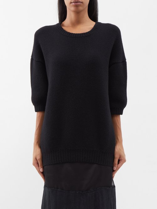 Khaite Nere Cropped-sleeve Cashmere Sweater In Black