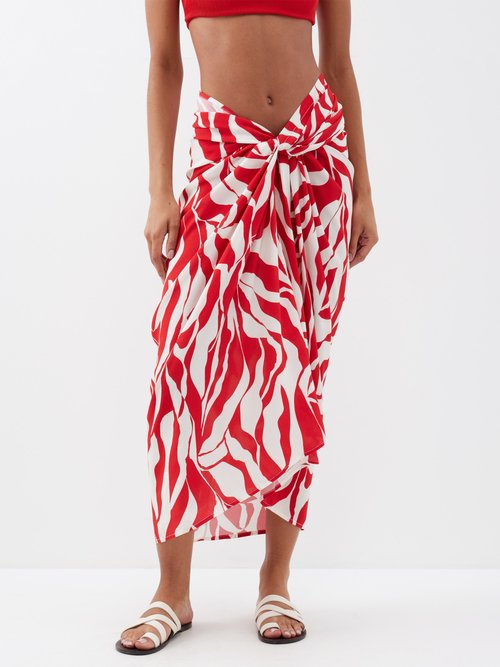 haight - abstract-print tie-front crepe sarong womens red cream