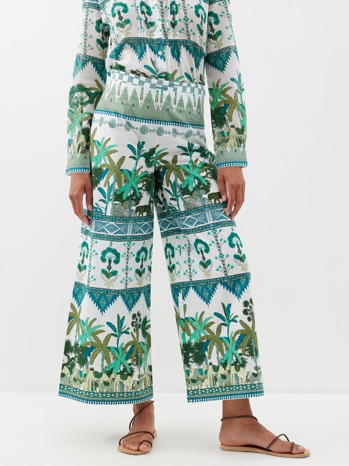 emporio sirenuse - natalie elephant family-print cotton trousers womens green print