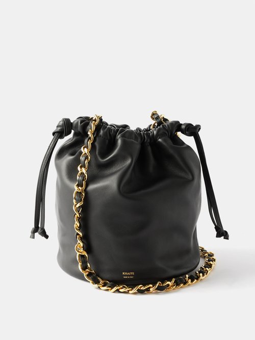 Khaite Aria Medium Leather Bucket Bag In Black | ModeSens