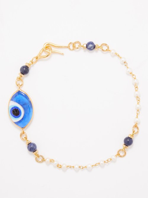 Tohum – Evil Eye-charm Pearl & 24kt Gold-plated Necklace – Womens – Blue Multi