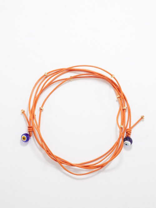 Tohum – Evil Eye Leather-cord Wraparound Necklace – Womens – Orange Blue