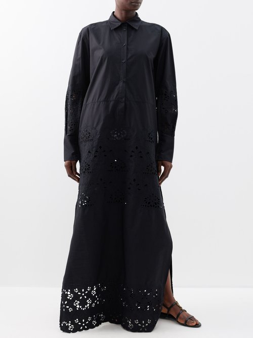 nili lotan - louanne embroidered cotton dress womens black