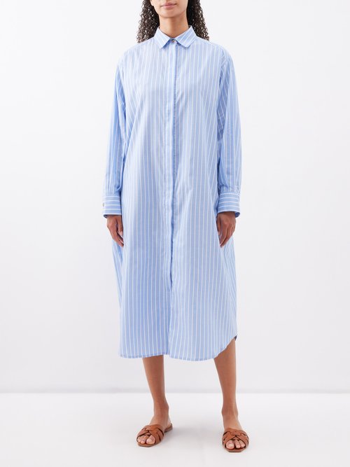 Asceno Allegra Striped Cotton blend Shirt Dress Womens Blue White