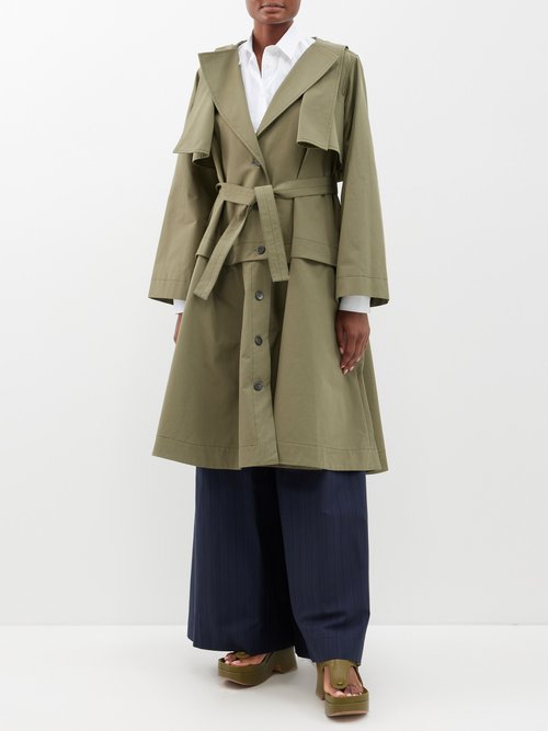 palmer/harding palmer//harding - inhale detachable-hem cotton-drill trench coat womens khaki