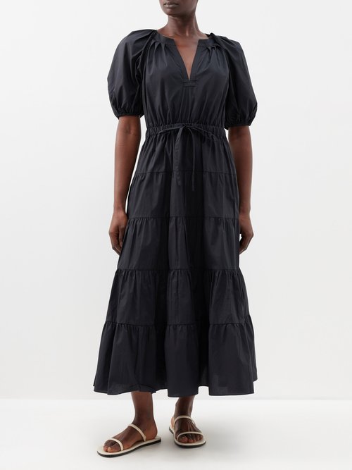 Ulla Johnson – Olina Puff-sleeve Cotton-poplin Midi Dress – Womens – Black