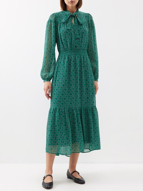 Cefinn Francesca Printed Georgette Midi Dress Womens Green