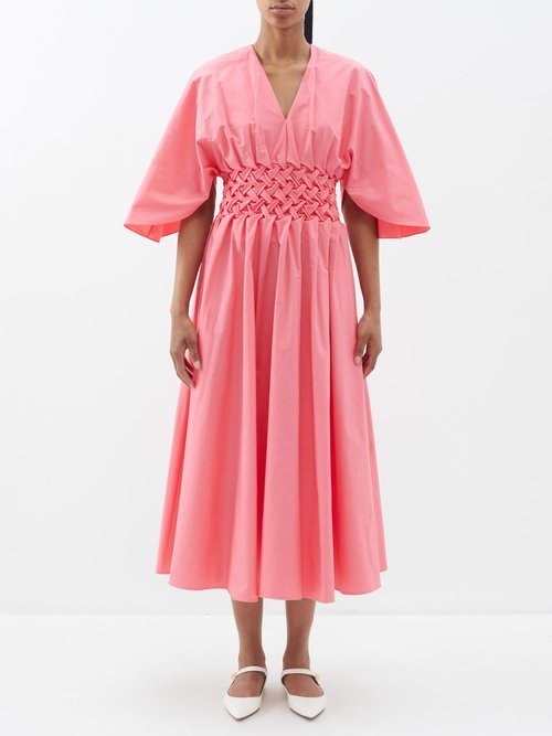 Roksanda Womens Amaranth Esti Woven-bodice Cotton Midi Dress In Pink
