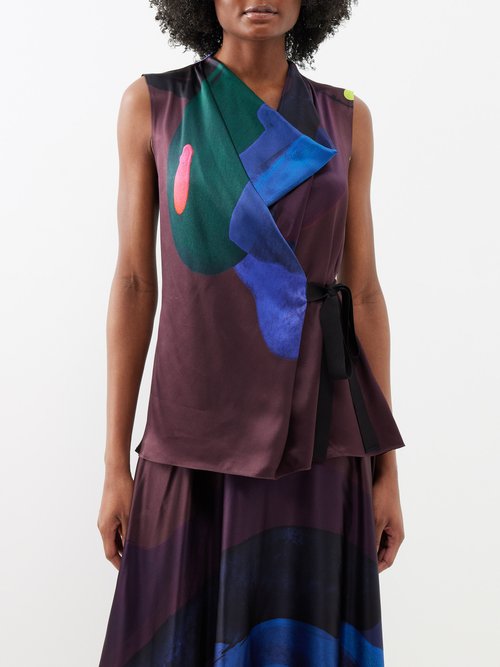 Roksanda Printed Self-tie Silk Top In Multicoloured