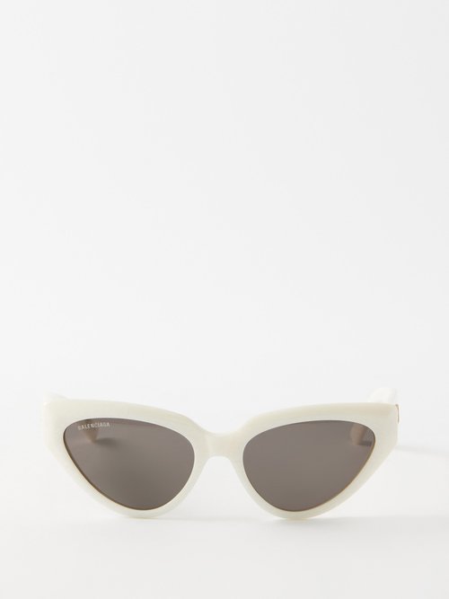 White BB-plaque cat-eye acetate sunglasses, Balenciaga