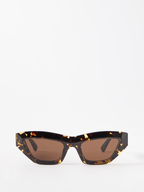 Bottega Veneta - Acetate Triangular Wrap Around Sunglasses - Almond Brown -  Bottega Veneta Eyewear - Avvenice