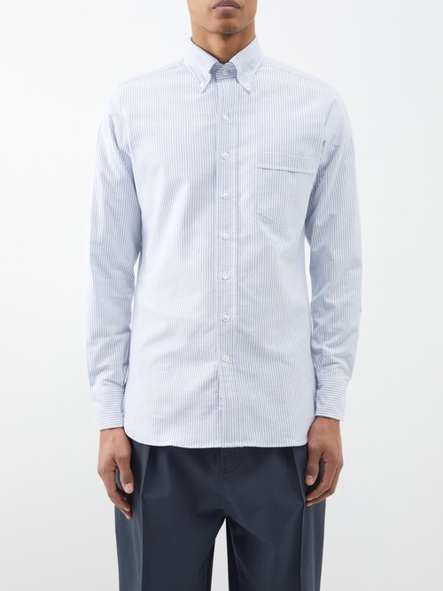 Drake's - Striped Cotton Oxford Shirt - Mens - Blue Stripe