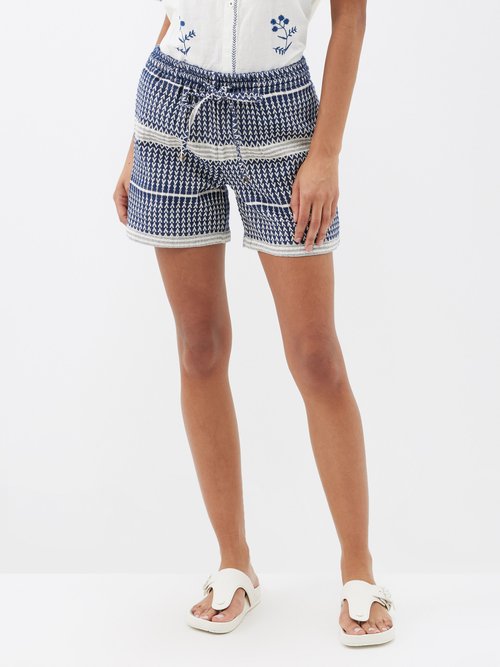 harago - geometric-jacquard cotton shorts womens navy multi