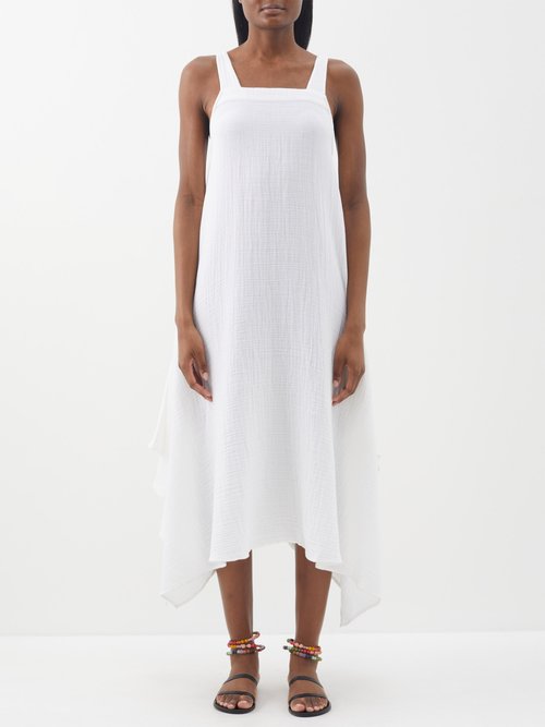 Lulu Asymmetric-hem Cotton-gauze Dress