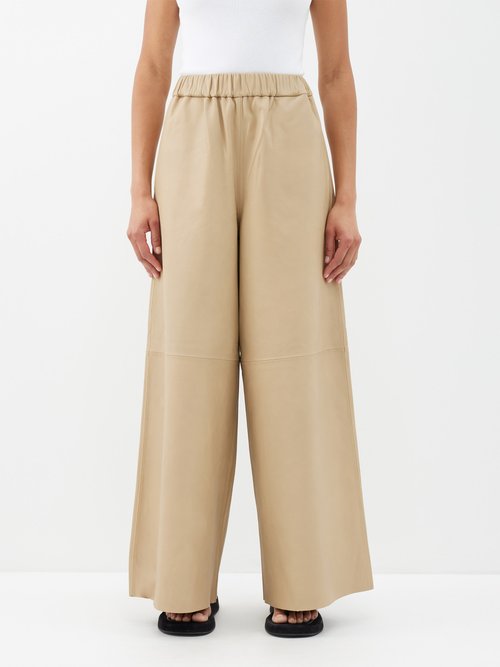 the frankie shop - sydney leather wide-leg trousers womens beige