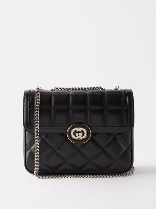 Gucci Deco Small Shoulder Bag, Black, Leather
