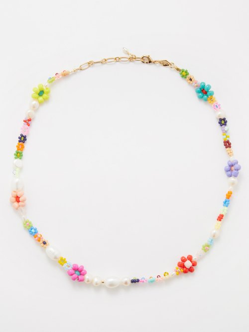 Anni Lu - Mexi Flower Beaded 18kt Gold-plated Necklace - Womens - Multi