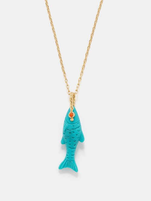 Anni Lu - Fishy 18kt Gold-plated Necklace - Womens - Blue Gold