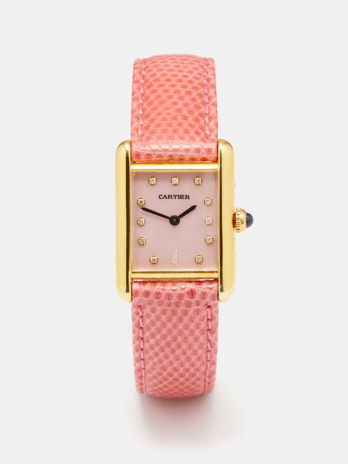 Jacquie Aiche - Vintage Cartier Tank Diamond & Gold Vermeil Watch - Womens - Pink Multi