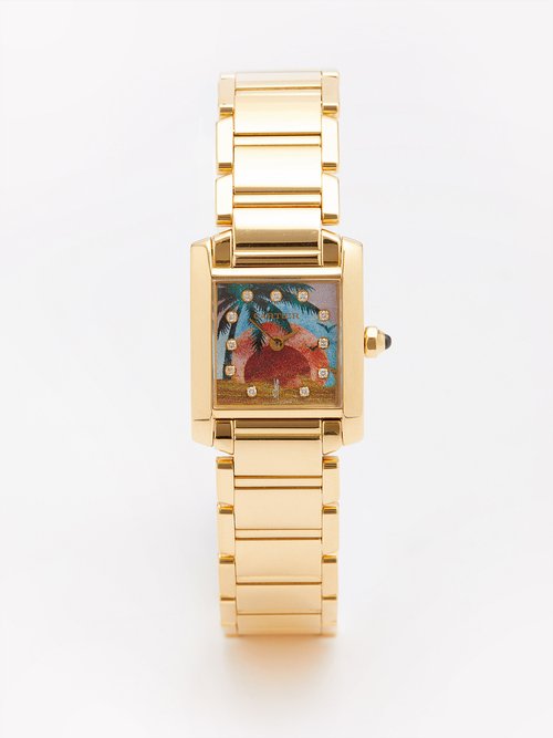 Jacquie Aiche - Vintage Cartier Tank Diamond & 18kt Gold Watch - Womens - Gold Multi