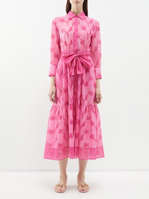 Giambattista Valli – Floral-print Banded Cotton Shirt Dress – Womens – Pink