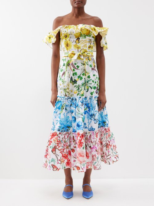 Mary Katrantzou Cannes Off-the-shoulder Cotton Maxi Dress In Multi