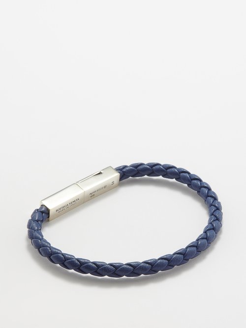 BOTTEGA VENETA Braided Leather and Sterling Silver Bracelet for