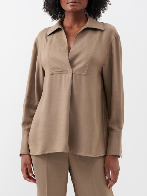 joseph - belloy open-collar blouse womens brown