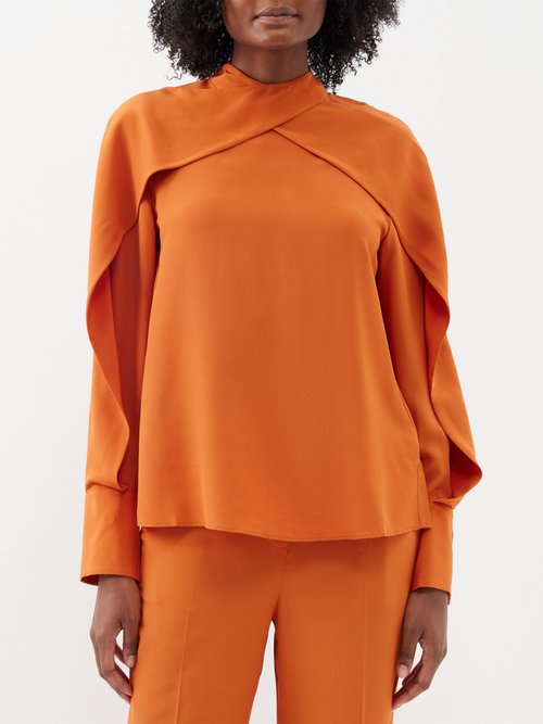 joseph - bailie draped silk crepe de chine blouse womens dark orange