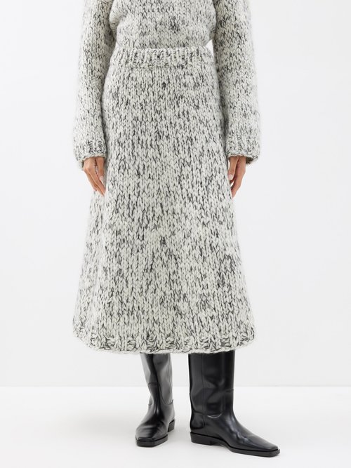 joseph - chunky-knit wool-blend midi skirt womens white grey