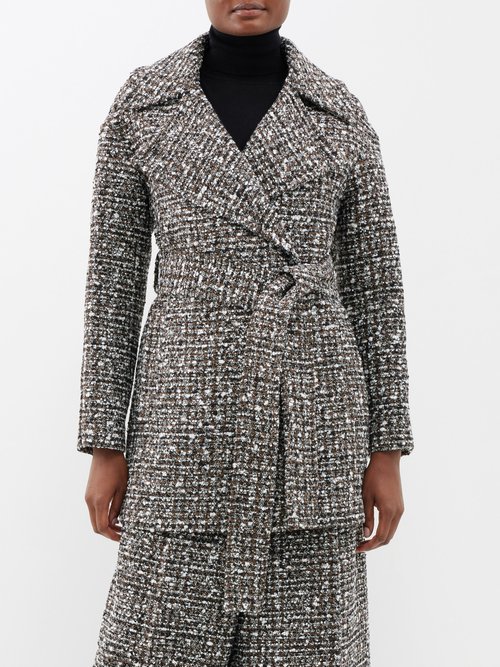 joseph - clery double-breasted tweed coat womens black white
